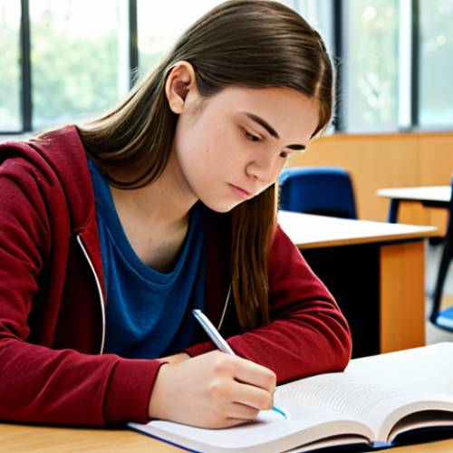 Home 4 A focused young adult student, fully clothed in comfortable, modest, and appropriate casual wear, is seated at a clean, well-organized desk. They are actively engaged in studying, looking at an open textbook while diligently taking notes with a pen in a notebook, with some flashcards neatly stacked nearby. The student exhibits a concentrated and determined expression. The environment is a quiet, brightly lit study room or a modern library carrel with a large window in the background, allowing natural light to fill the space. The area is free of clutter and digital distractions. Professional photography, high resolution, soft natural lighting, sharp focus, perfect anatomy, correct proportions, natural pose, well-formed hands, proper finger count, natural body proportions, safe for work, appropriate content, fully clothed, professional.