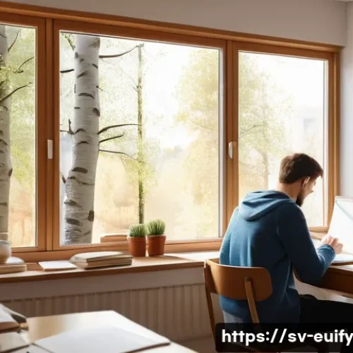 Home 33 최적학습 일정 설계의 중요성 - A bright, cozy Swedish study room in the morning light, featuring a young adult student at a wooden ...