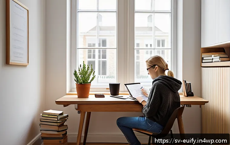 시험 대비를 위한 집중 학습 주간 계획 - A cozy, modern Swedish study room with natural daylight streaming through large windows, featuring a...