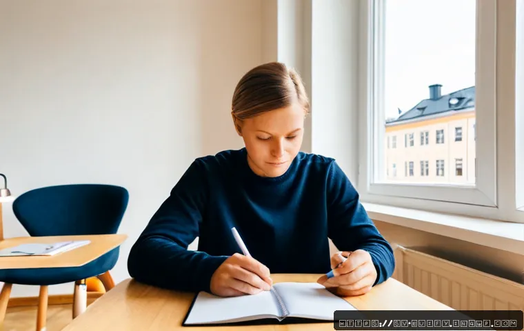 Home 17 짧은 기간 내 학습 효과를 극대화하는 전략 - Photorealistic Scandinavian study scene in a bright Stockholm apartment, focused adult learner using...